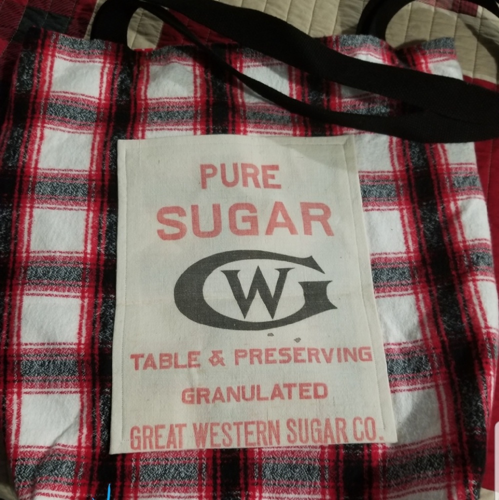 Handmade tote/book bag w/ vintage feed sack accent